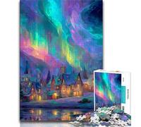 Houses Under The Aurora 1000 Piece Jigsaw Puzzles for Adults & Teens,Family Game Stress Reliever Difficult Challenge Artists Collection,Fine Art (50x75cm)