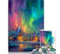 Houses Under The Aurora Jigsaws Puzzles 1000 Pieces for Adults Gifts,Stress Reliever Staycation Kill Time with Matching Poster And Trivia Sheet (38x26cm)