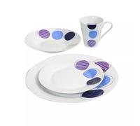Housetronics 16-Piece Round Porcelain Dinner Set for 4- 4 Dinner Plates and Bowls Set with 4 Side Plates & Mugs, Dishwasher Safe, Highly Resistant Dinnerware, Kitchen & Dining (Blue & Purple Pattern)