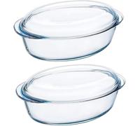Housetronics 2-Piece Oval Glass Casserole Dish with Lid, 3.5L & 1.6L, Oven Safe & Microwave Safe, Ideal for Baking Sourdough Loafs, Casseroles, Lasagna & Roasting, Durable Glass with Smart Lid Design