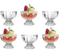 Housetronics Crystal Dessert Bowls, 6 Pieces 150ml, Mini Glass Trifle Bowls with Short Stem, for Ice Cream, Pudding, Fruit Salad, Starter Nibbles Embossed Sundae Bowls