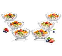 Housetronics Large Crystal Clear Glass Fruit Bowl, Creative Footed Modern Deep Dish Pudding Trifle Dessert Serving Bowl Ideal Decorative Bowls, Salad and Potpourri (6 Small Bowl Set)
