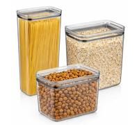 Housetronics Premium Acrylic Pantry Storage Containers with Lids, Set of 3, Rectangular Clear Stackable Kitchen Organiser for Cereal, Pasta & Dry Food (1000ml, 2100ml, 4100ml)