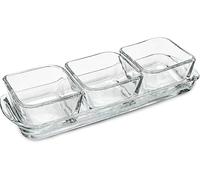 Housetronics Relish Serving Dish Set with 3 Bowls & Tray | Elegant Serveware for Dips, Sauces, Chutneys, Relishes & Snacks | Glass Bowls with Sturdy Tray for Dining, Parties, Buffet & Home