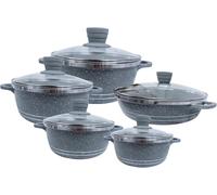 Housetronics Set of 5 Pcs Die Cast Casserole Stock Pots with Lid-Granite Cookware Pot Set with Tempered Glass Lids & Knobs Nonstick Marble Coating Cooking Pot with Heat-Resistant Handle (Grey)