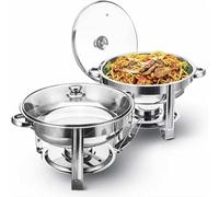 Housetronics Stainless Steel Chafing Dish with Tempered Glass Lid | 4.5L Round Food Warmer Buffet Server | Serving Dishes for Dinner, Restaurants, Banquets, Parties, Caterings, Events (Set of 2)
