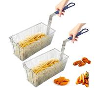 Housetronics Stainless Steel Deep Fryer Basket with Heat-Resistant Handle - Heavy Duty Frying Basket for Chips, Fish & Chicken - Commercial Kitchen Accessory, Dishwasher Safe, Food Grade (Pack of 2)