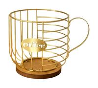 HouseVibe Coffee Capsule Holder with Handle, Large Container for 40+ Pods, Iron & Wood Organizer for Kitchen, Office, Living Room- Gold
