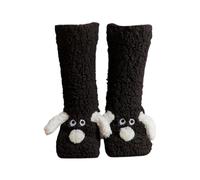 HouseVibe Dog Ear Fuzzy Socks for Adults - Mid Calf Sleeping Socks, Soft Plush Slipper Socks for Bedroom Living Room, New Year Gifts- Black