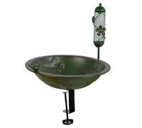 HouseVibe Metal Birdbath Bowl Outdoor Deck Mounted Garden Decor with Butterfly Design Green 33cm/12.99inch