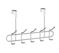 Housewares Over Door Coat Hooks | Over The Door Hanger for Bedroom with 10 Hooks | Anti-Slip Cloths, Belts, Coat Hooks for Door | Chrome Wire Frame