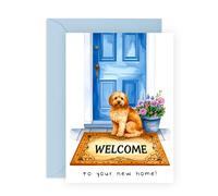 Housewarming Card - Cute Dog Welcome Mat - New Home Card for Friends, Family, Couples, Him, Her, Bestie, BFF, Coworkers, Son, Daughter, Neighbours - Congratulations - Comes with Stickers