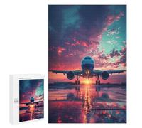 Housewarming Gift - Sunset Airport Reflections, Wooden Brain Teaser for Adults, 1000 PCS, for Relaxing Solo Or Group Play