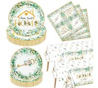 Housewarming Party Decorations - 122pcs Home Sweet Home Party Tableware Set, House Warming Tablecloth, Housewarming Key Plates and Napkins for Welcome Home New Home Wedding Decoration, Serve 40