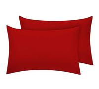 Housewife Pillow Cases 2 Pack Bedroom | Pillow Covers | Polycotton Plain Dyed Housewife Bedding Pillowcases Pair - 50x75cm (Red)