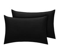 Housewife Pillow Cases 2 Pack Bedroom | Pillow Covers | Polycotton Plain Dyed Housewife Bedding Pillowcases Pair - 50x75cm (Black)