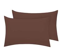 Housewife Pillow Cases 2 Pack Bedroom | Pillow Covers | Polycotton Plain Dyed Housewife Bedding Pillowcases Pair - 50x75cm (Chocolate)