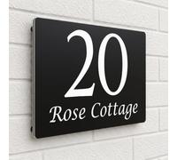 Housics House Number Plaque, Aluminium Door Sign, Black, 280x160mm, Outdoor