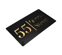 Housics House Number Plaque Black Acrylic Gold Mirror Laser Cut