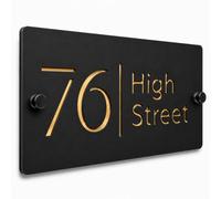 Housics House Number Plaque Black Acrylic Silver Mirror Front Door