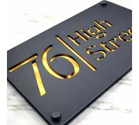 Housics House Number Plaque Grey Acrylic Gold Mirror Front Door