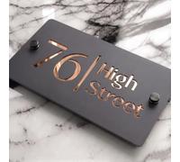 Housics House Number Plaque Grey Acrylic Rose Gold Mirror Front Door