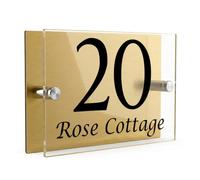 Housics House Number Sign, Brushed Gold Acrylic, 200x130mm, Door Design 3