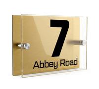 Housics House Number Sign, Brushed Gold Acrylic, 200x130mm, Door Design 6