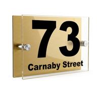 Housics House Number Sign, Brushed Gold Acrylic, 200x130mm, Door Design 7