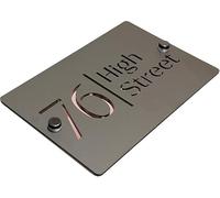 Housics House Numbers Plaques for Outside Wall, Personalised Modern Door Number Plaque with Matt Grey Acrylic & Rose Gold Mirror Finish, Laser Cut Front Door Numbers Sign