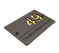 Housics Personalised House Number Plaque Grey Acrylic Gold Mirror