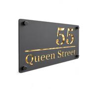 Housics Personalised House Number Plaque Grey Acrylic Gold Mirror