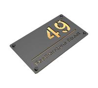 Housics Personalised House Number Plaque Grey Acrylic Gold Mirror