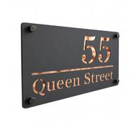 Housics Personalised House Number Plaque Grey Acrylic Rose Gold Mirror