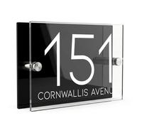 Housics Personalised House Number Sign, Black Acrylic, 200x130mm, Design 15
