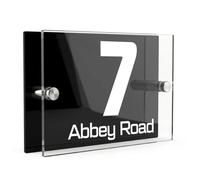 Housics Personalised House Number Sign, Black Acrylic, 200x130mm, Design 6