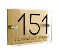 Housics Personalised House Number Sign, Brushed Gold Acrylic, Design 15 UK