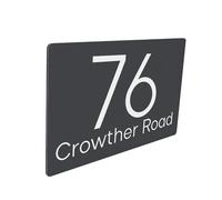 Housics Personalised House Number Sign, Door Plaque, Grey, 200x130mm, Wall