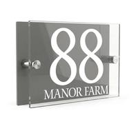 Housics Personalised House Number Sign, Grey Acrylic, 200x130mm, Design 10