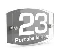 Housics Personalised House Number Sign, Grey Acrylic, 200x130mm, Design 9