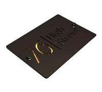 Housics Personalised House Numbers Plaques for Outside Matt Black Acrylic Door Number Plaque with Gold Mirror House Numbers, Laser Cut Design with Premium Stainless Steel Mirror Back, 200 x 130 mm