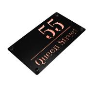 Housics Personalised House Numbers Plaques for Outside Matt Black Acrylic Door Number Plaque with Rose Gold Mirror House Numbers, Laser Cut Design Premium Stainless Steel Mirror Back, 280 x 160 mm
