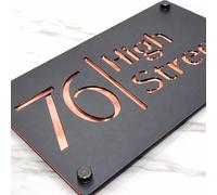 Housics Personalised House Numbers Plaques for Outside Matt Grey Acrylic Door Number Plaque with Rose Gold Mirror House Numbers, Laser Cut Design Premium Stainless Steel Mirror Back, 280 x 160 mm