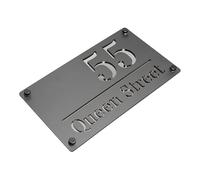 Housics Personalised House Numbers Plaques for Outside Matt Grey Acrylic Door Number Plaque with Silver Mirror House Numbers, Laser Cut Design with Premium Stainless Steel Mirror Back, 280 x 160 mm