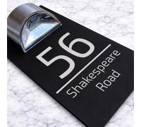 Housics Personalised House Numbers Plaques with Solar Light - Waterproof Composite Aluminium Door Number Plaques for Wall, Custom House Sign with House Number & Street Name (160mm X 280mm, Black)