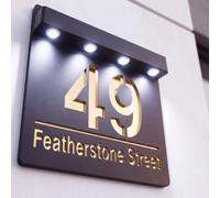 Housics Personalised House Sign Black & Gold Solar LED Illuminated Plaque