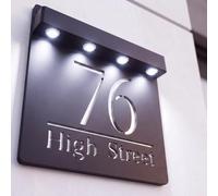 Housics Personalised House Sign Black & Silver Solar LED Illuminated Plaque