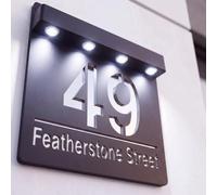 Housics Personalised House Sign Black & Silver Solar LED Illuminated Plaque