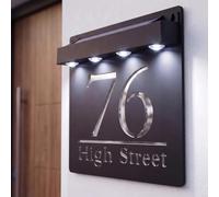Housics Personalised House Sign Black & Silver Solar LED Illuminated Plaque | Solar powered LED illumination, no wiring needed, waterproof acrylic, auto dusk to dawn sensor, weatherproof outdoor plaque