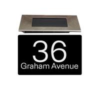 Housics Personalised House Sign with Solar Light | Made from Composite Aluminum - Fully Durable and Waterproof Plaque | Custom with Any Door Number & Street Name (BLACK, 280mm x 160mm)